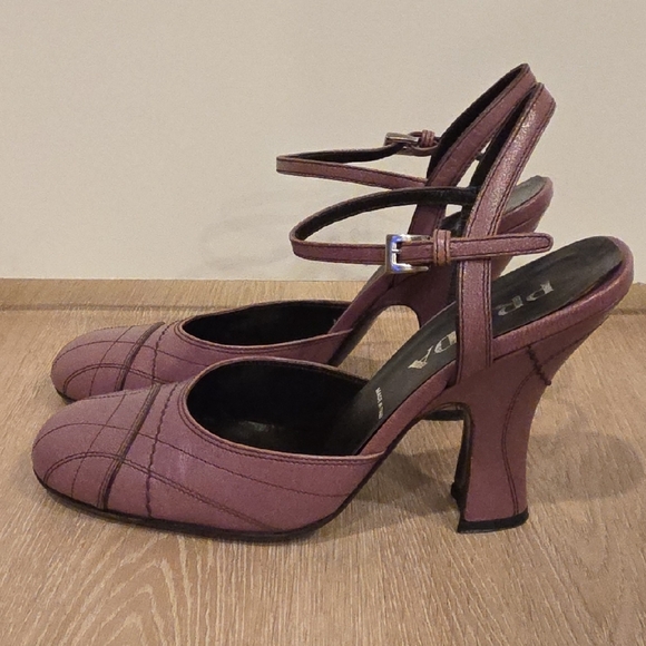 Prada Capretto Fume Petalo Decorative Stitch Mary Jane Pump Chunky Flair Heel - Picture 4 of 12